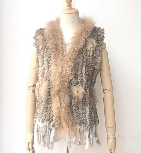 Moda Dama Conejo Real Clásico Tejido Piel Chaleco Cuello Mapache Chaleco Mujer - Imagen 23 de 36