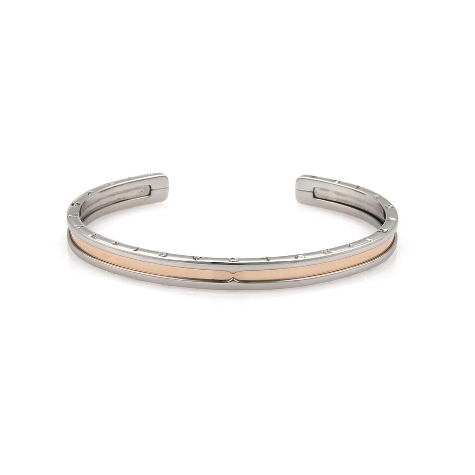 Bvlgari Bulgari B Zero-1 Steel 18k Rose Gold Engraved Cuff Bracelet