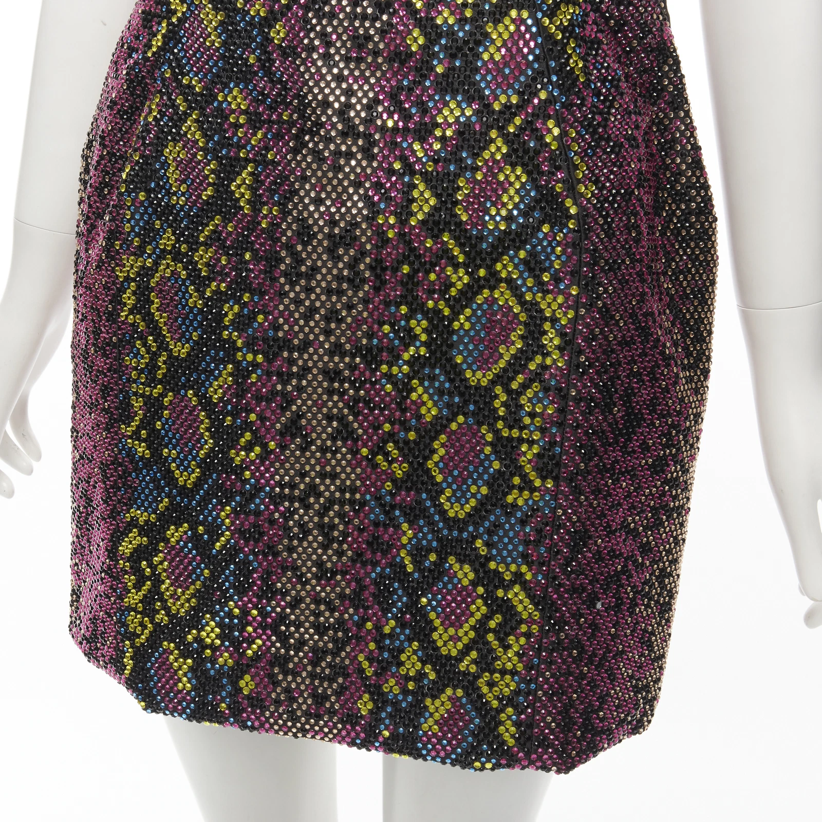 Abito senza spalline VERSACE 2021 Runway rosa scalato cristallo incrostato IT40 S