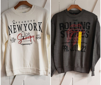 Peanuts Snoopy Off White Embroidered Sweatshirt, The Rolling Stone Graphic Gray
