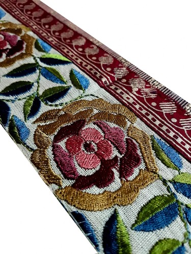 Vintage Saree Border India Decorative Trim Antique Embroidered Ribbon Silk Sari - Picture 4 of 8