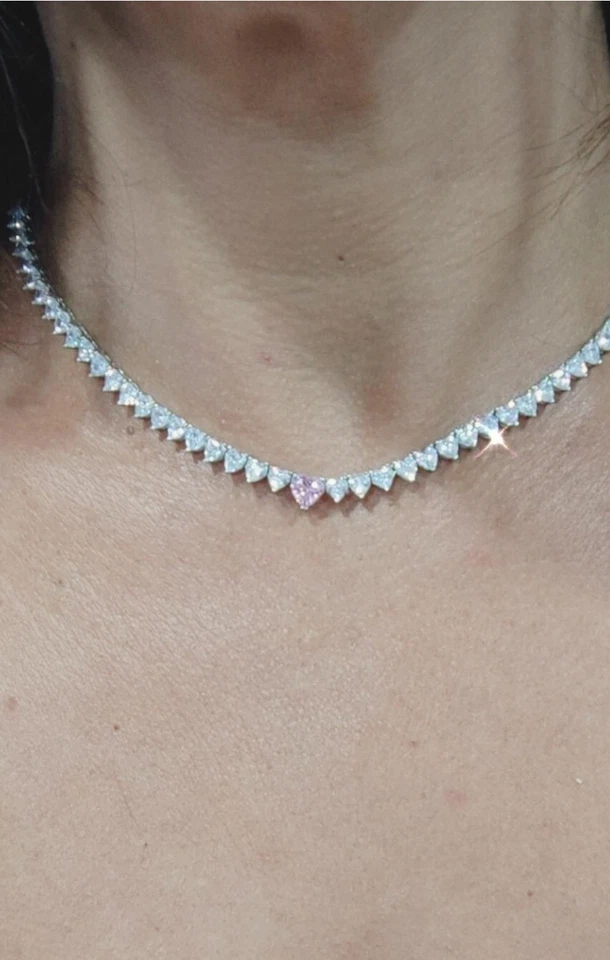Collana tennis donna argento 925 . collana con Cuori  . collier . collana donna - Immagine 3 di 4