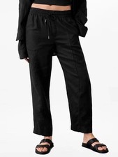 Athleta Retreat High Rise Linen Ankle Pant Black 658556 NWT XS