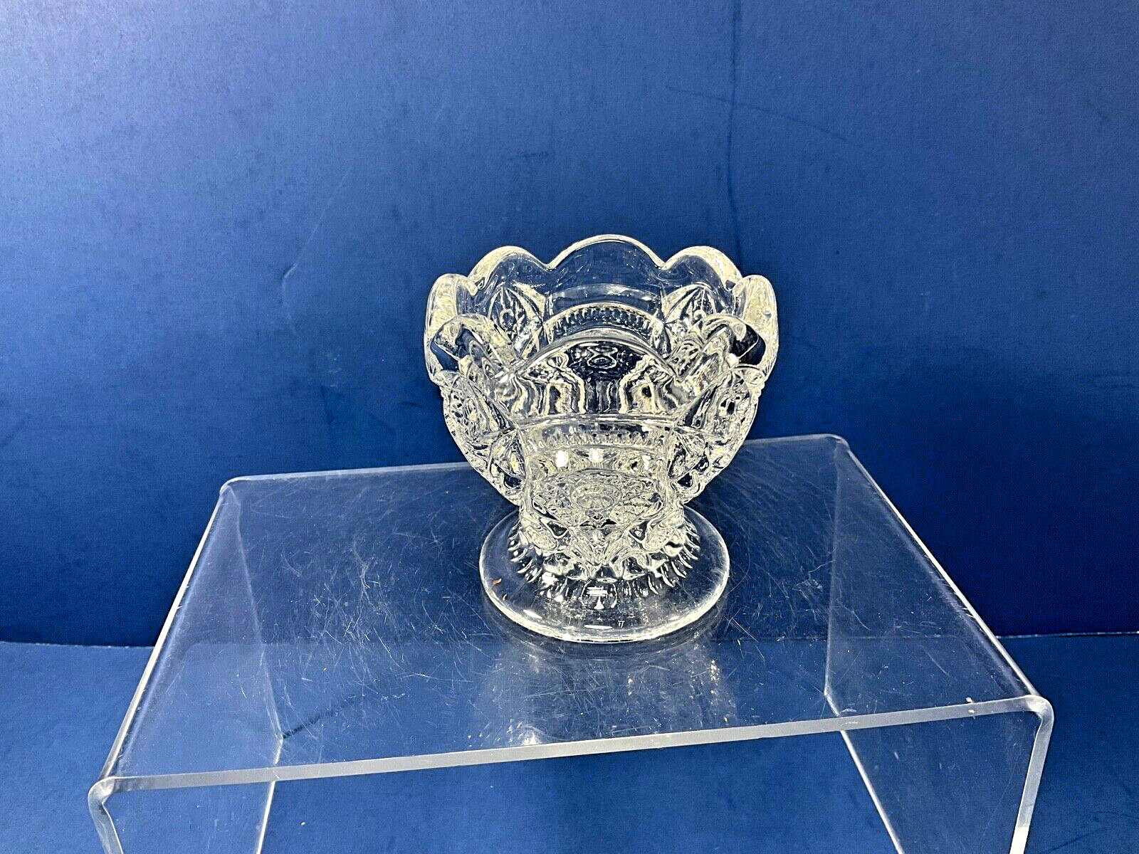 Vintage, 2.75" L.E. Smith, Clear Glass 'Heritage' Toothpick Holder,Made in USA