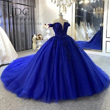 Abito da ballo Duchessa blu reale abito da sposa abito da sposa 32-60 taglie forti cristallo