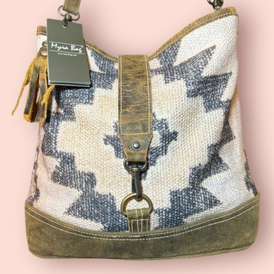 Myra Bag Aztec Canvas Leather Crossbody Tote Rustic Boho Shoulder Bag NWT
