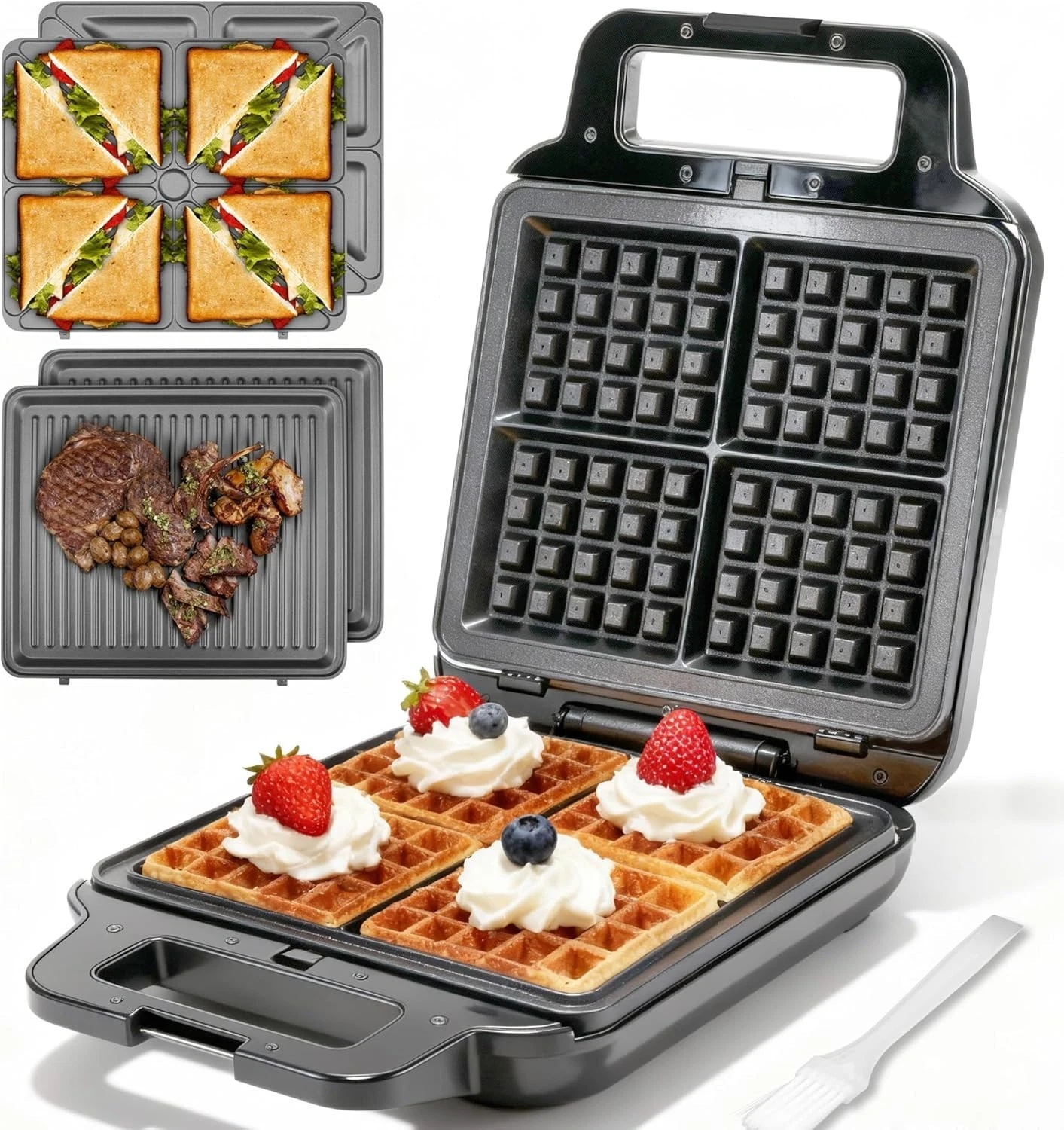 Belgian Waffle Maker W/ Removable Plates Waflera Electrica Large Waffle Iron