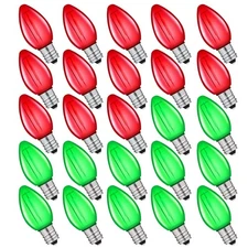 25 Pack C7 Red and Green Led Christmas Light Bulb, C7 E12 Base 120V Waterproo...