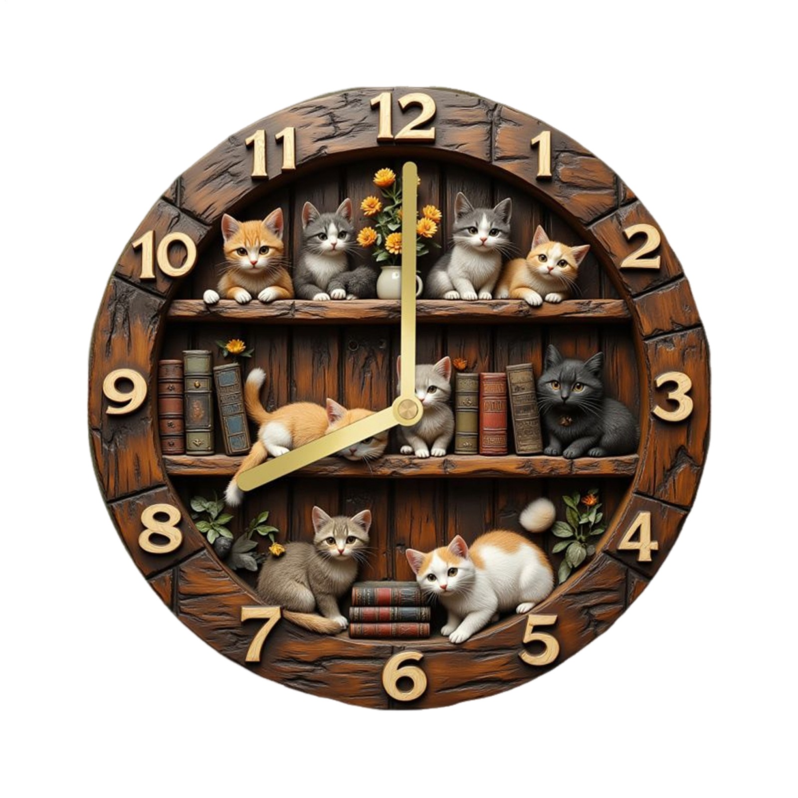 Wall Clock 11.81 Inch Cat Theme Wooden Decoration Cute Animal Clock for Home