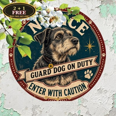 Jack Russell Terrier Guard Sign Protected Property Metal Plaque