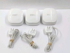 Lot Of 3 Eero 6 Plus R010001 Dual Band Mesh Wi-Fi 6 Router - White w Adapters