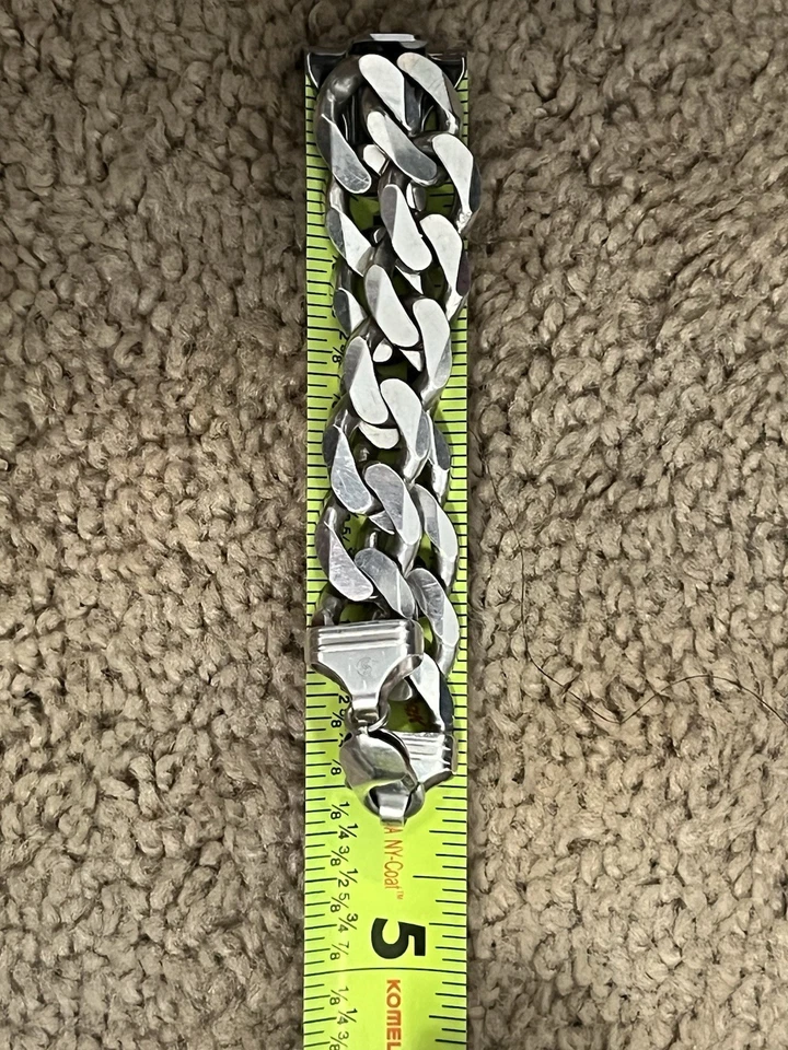 Brazalete de eslabones cubanos de ley 925 pesado 15 mm 8" para hombre 62 g acabado mate Foto 3 de 4