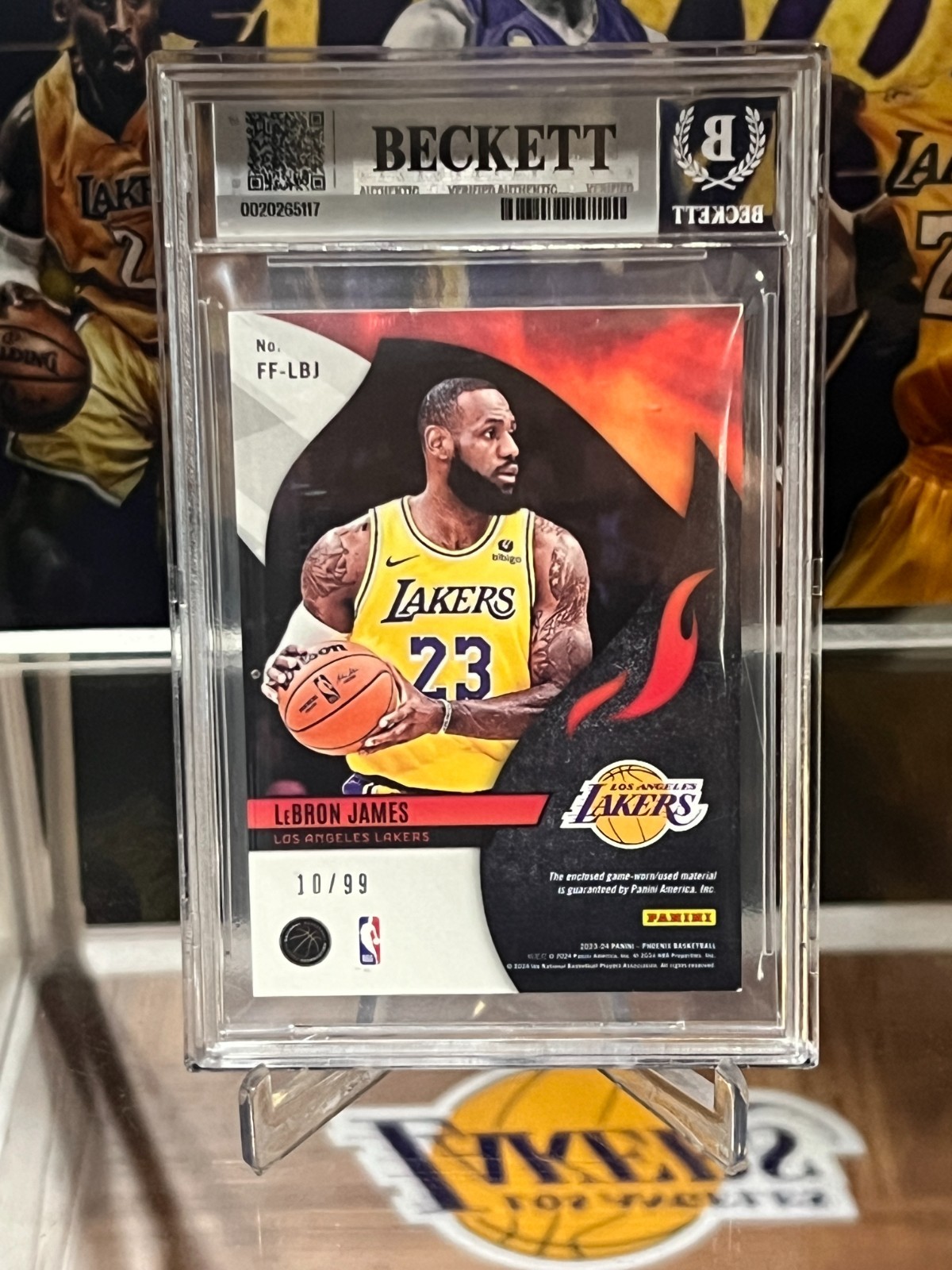 2023-24 Panini Phoenix Fire Fabrics LeBron James #FF-LBJ Purple /99 MEM BGS 9 view 3