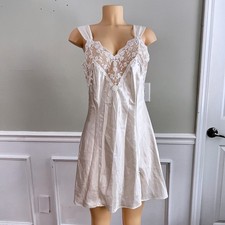 California Dynasty Chemise Nightgown Women Medium Lace Satin Ivory Vintage