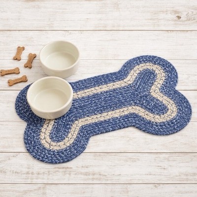 Dog Bone Shaped Braided Jute Rug, 15  x23'' Medium Size Blue