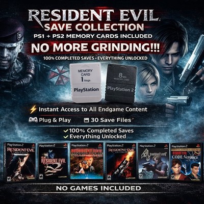 Resident Evil 4 PlayStation 2 PS1 PSX Memory Card 100% Unlocked Completed Saves