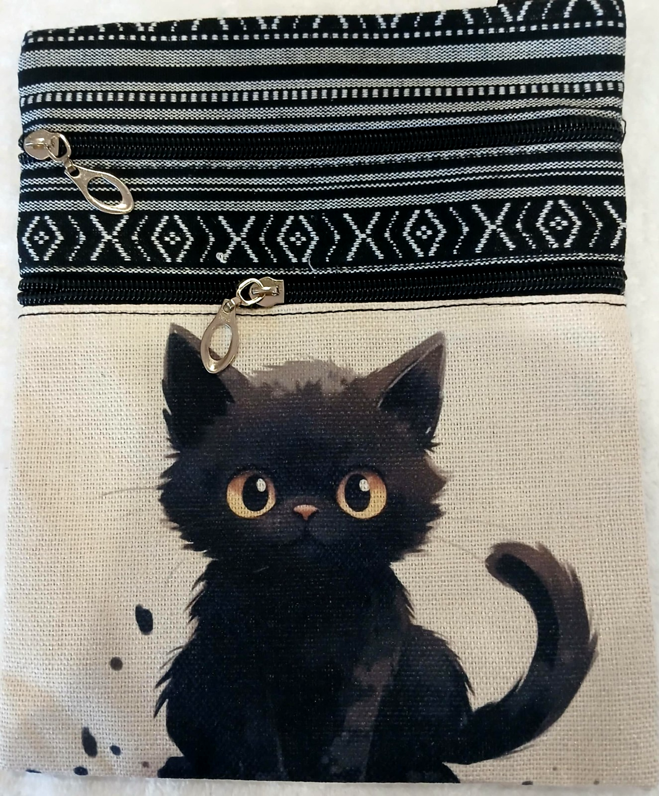 Cat-Themed Women's Shoulder Bag with Adjustable Strap Crossbody Bag Black Kitten