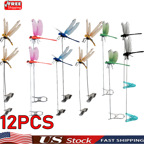 12×Fake Dragonfly Clips Clip on Dragonfly for Outdoors 3D Dragonfly Garden Decor - Picture 2 of 32