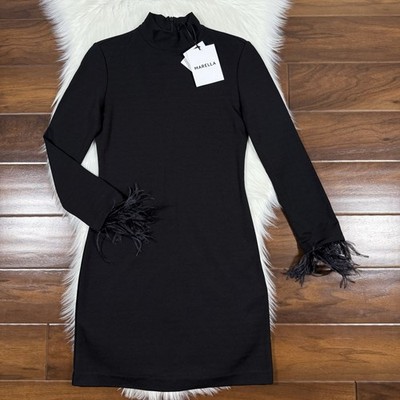 Marella Women s Size US Small Black Ione Feather Mini Dress Long Sleeves
