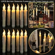 12PCS Battery Operated Flameless LED Taper Candles light Christmas Window Candle