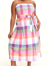 Kate Spade New York x Target Pastel Plaid Tie Spring Midi Dress Womens Sm NWT