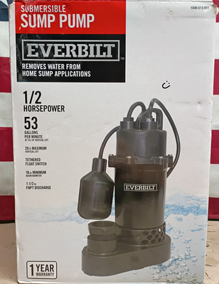 #ad Everbilt HDSP50W 1 2 HP Submersible Aluminum Sump Pump with Tethered Switch OB $47.49