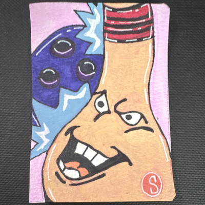 Signed Cartoon Illustration Art Drawing: Character Figure on Paper Small