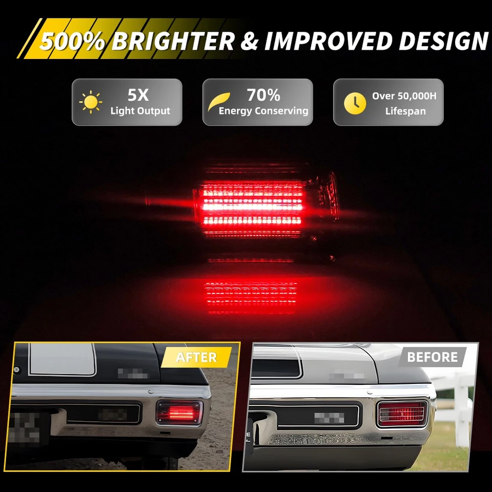 2X Freno trasero LED rojo ahumado con luces de respaldo blancas para Chevry Chevelle 1970 Foto 2 de 4