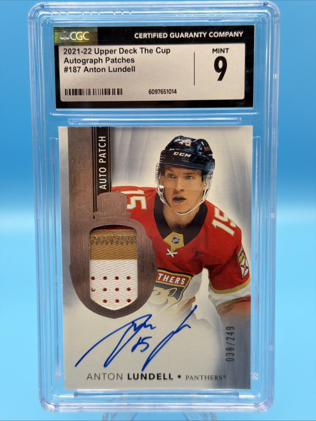 2021-22 The Cup Rookie Auto Patch/249 Anton Lundell CGC 9