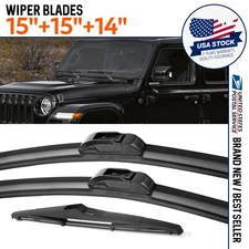 15"/15"/14" Windshield Wiper Blades Fit For Jeep Wrangler 2000-2022, Set of 3