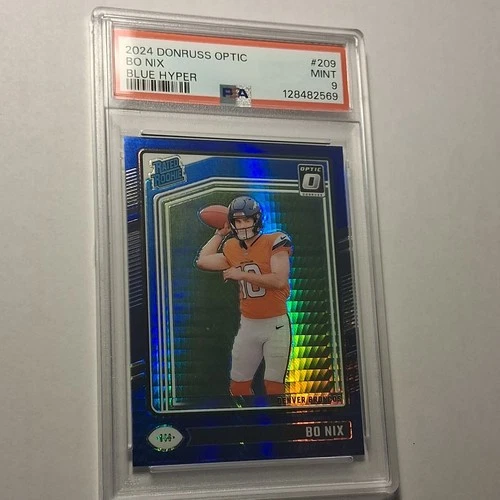 2024 Panini Donruss Optic Bo Nix #209 Blue Hyper Rated Rookie PSA 9 Broncos