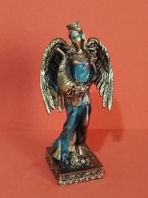 Skulptur Glücksgöttin (Tyche) Gold brüniert und petrolblau - 20 cm / Handveredelt
