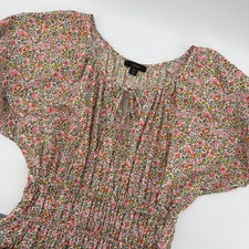 J Crew Floral Print Smocked Waist Tiered Midi Dress Women XS Pink Yellow Orange