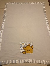 Disney Winnie The Pooh Fleece Baby Blanket Ivory Satin Trim Honey Bee