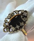 Vintage Tiger's Eye Cocktail Ring 18K HGE Plated Rhinestone Halo Cluster Size 8 — photo 8