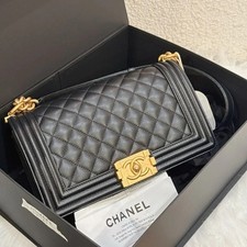 Chanel Le boy Bag Medium Caviar Leather Quilted Chain Crossbody [Duties Paid]