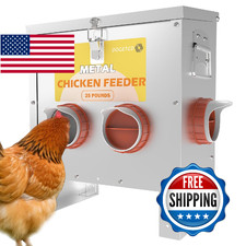 Automatic Chicken Feeder No Waste Metal Poultry 25lbs Large Capacity