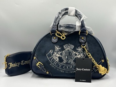 Juicy Couture Zweig Hunde Tasche Bowling klein dunkelblau Schulter Herz Schlüssel Samt
