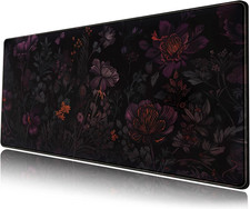 Dark Cottagecore Desk Mat Black Purple Flower XL Mouse Pad Large Gaming Mousepad