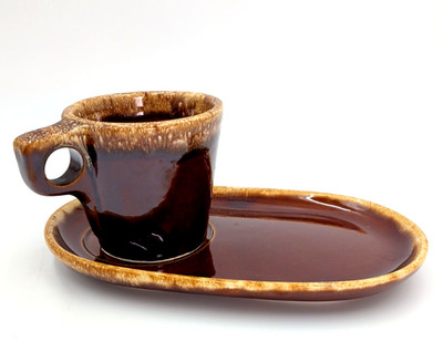 VTG Hull Crestone Brown Drip Oven Proof Snack Sandwich Set Tray+Mug 2pc -1 or 12