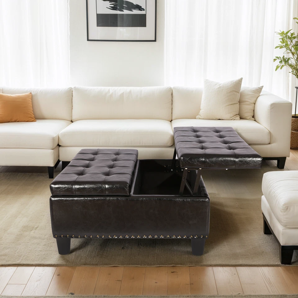 34'' Large Storage Ottoman Square Lift Top Tufted Bench Upholstered Coffee Table - Image 2 of 4