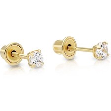 14k Yellow Gold Solitaire Cubic Zirconia CZ Stud Screw Backs Earrings