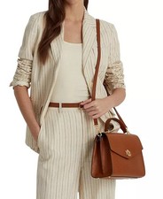 RALPH LAUREN Farrah M Leather Top-Handle Satchel Convertible Bag 425 Lauren Tan