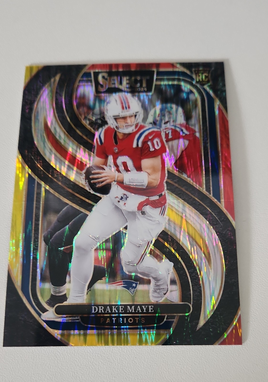 2024 Panini Select - Premier Level Drake Maye #113 Red & Yellow Shock Prizm (RC)