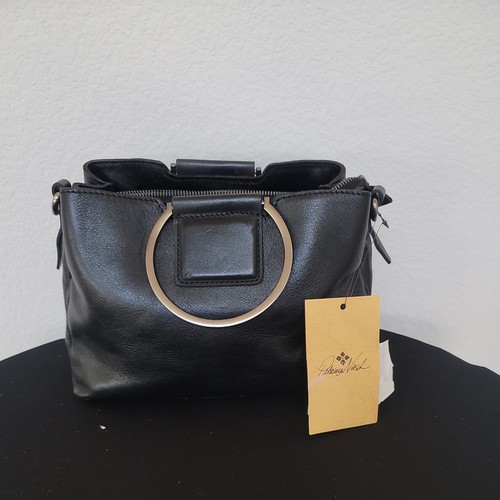 Patricia Nash Heritage Collection Black Satchel Top Handle Zip Silver Hardware