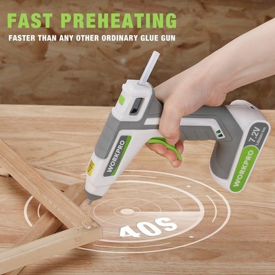 WORKPRO 7.2V Cordless Hot Melt Glue Gun Rechargeable Fast Preheating 20PCS Stick