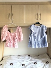 Pink Gingham Top & Blue Stripe Top 2 Pieces Size 14-16