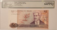 Brazil 1986-88 50 Cruzados Bank Note Very Choice New 64 PPQ Legacy Grading