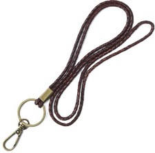 GENIQUE leather lanyards for id badges, Free Size, Antique Brown Distressed