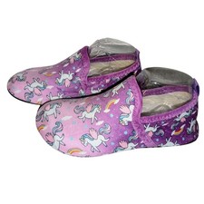 Girls Unicorn Rainbow Slippers Purple Pink Plush House Shoes Size 2-3 NEW